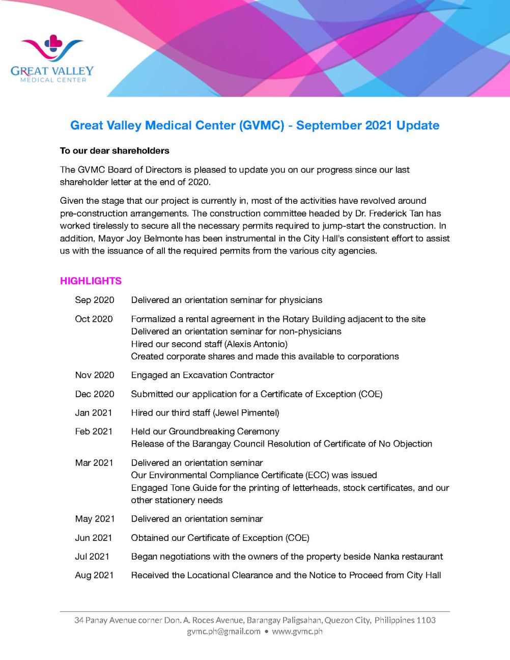 GVMC March 2022 Update Page 1